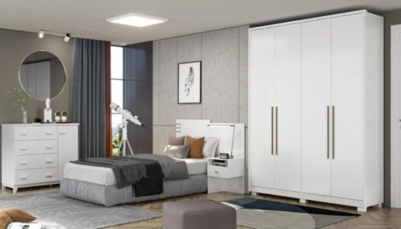 Quarto de solteiro com móveis prontos